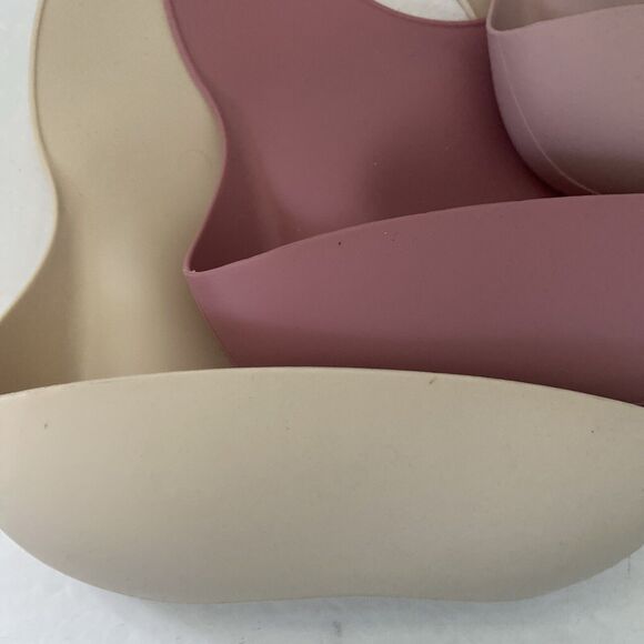 Silicone Baby Toddler Bibs Catch All Soft Qty 3 Unisex Leak Proof  Mauves Beige - Picture 2 of 6
